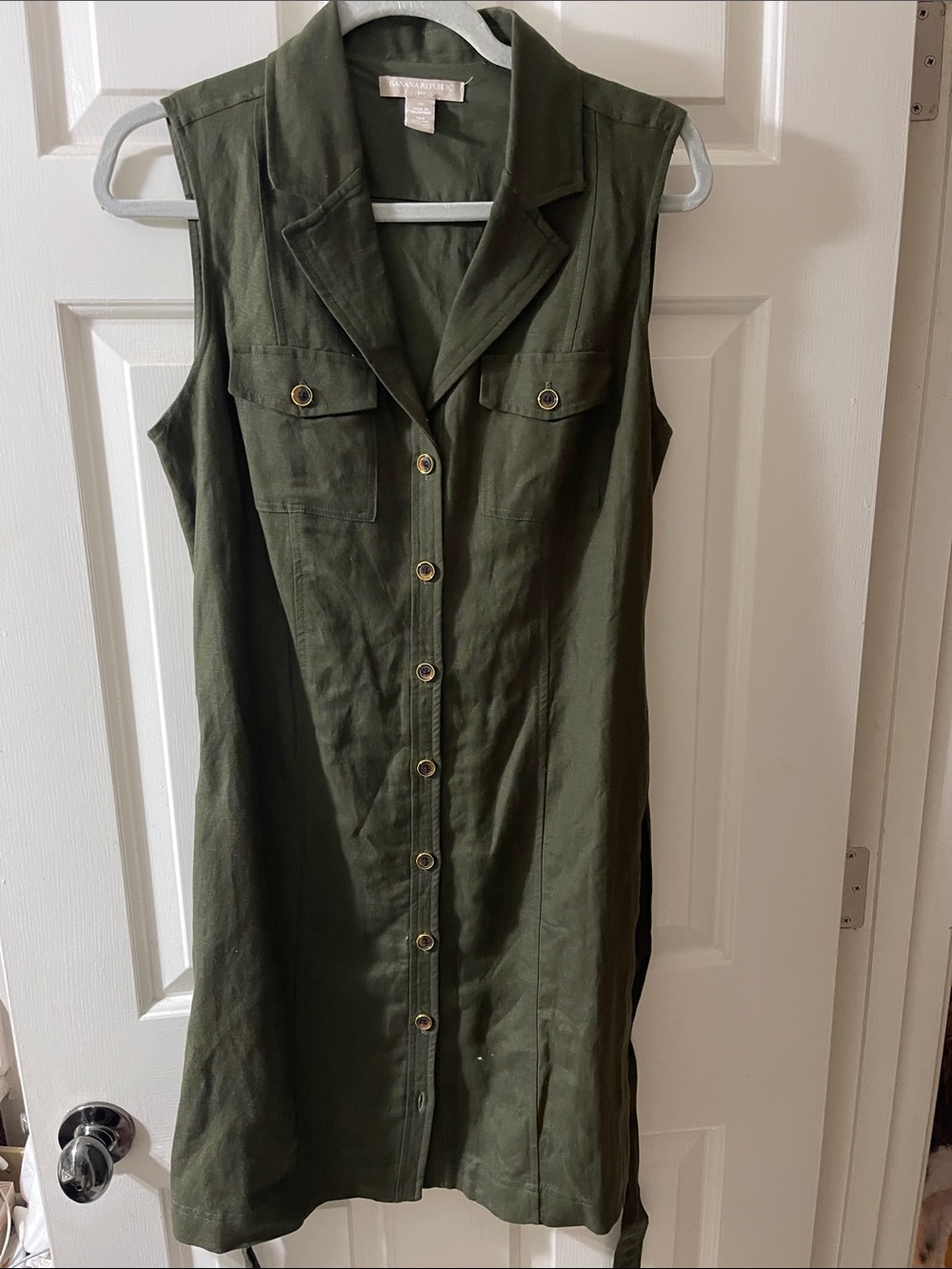 Banana Republic Olive Green Sleeveless Button-Front Shirt Dress